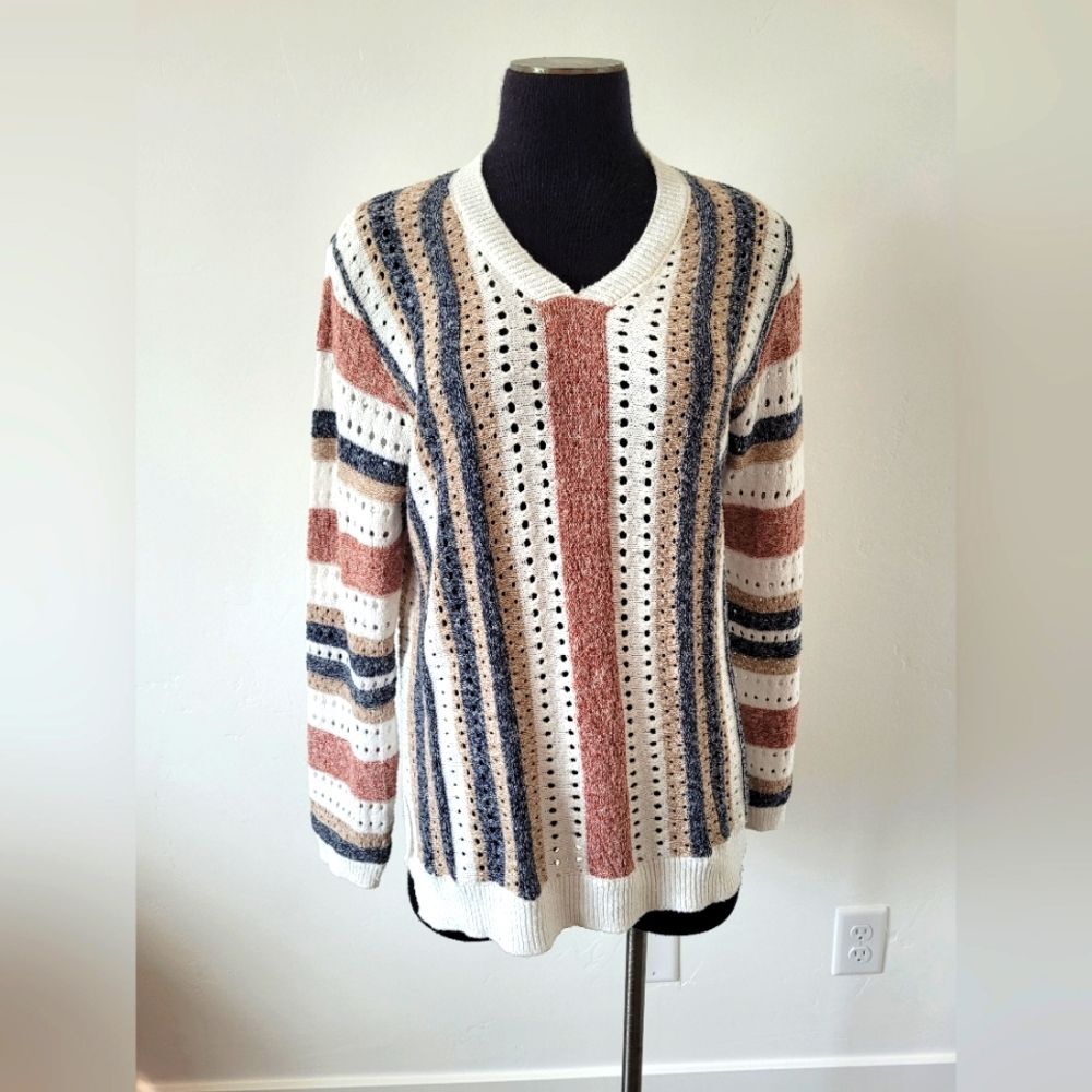 Emery Rose Striped Sweater Lightweight Beachy Boho Casual Comfy Loungewear XL